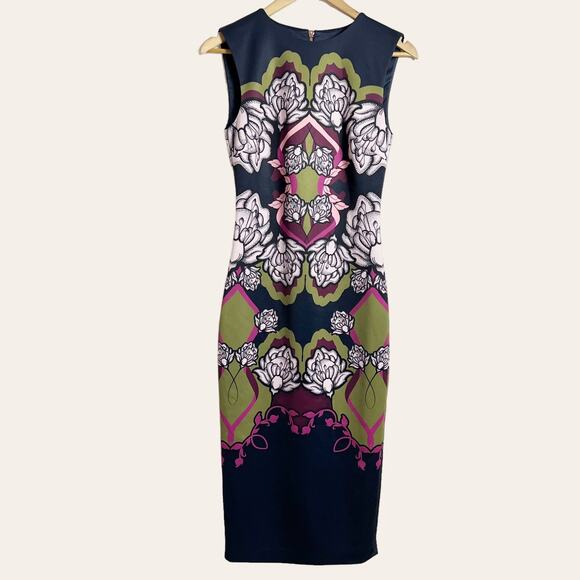 Ted Baker London Zyta Navy Blue Tapestry Floral Sleeveless Sheath Dress Sz 4 - Picture 1 of 9